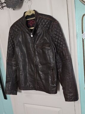 Vintage Andrew Marc Moto Motocycle Men’s Leather Jacket Dark Brown Sz.XL